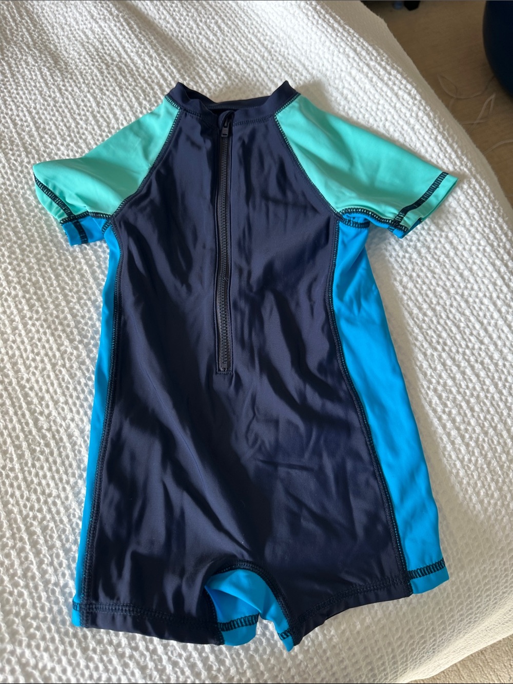 Gymboree Navy, Aqua and Teal Short Sleeve Zip-One-Piece Swim Suit